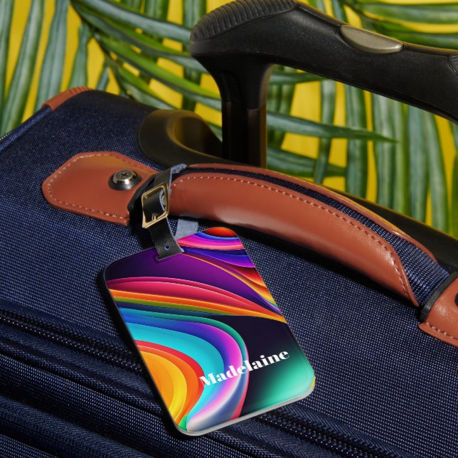 Colourful Retro Waves Personal Luggage Tag (Front Insitu 1)