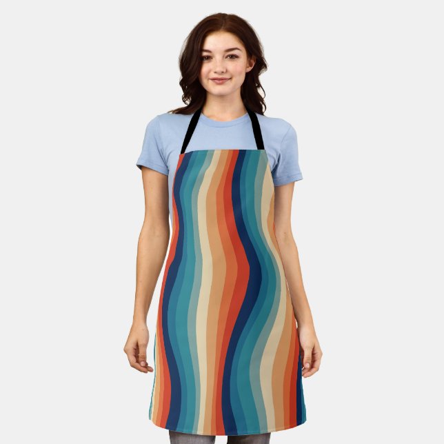 Colourful Retro Waves Vintage Apron (Worn)