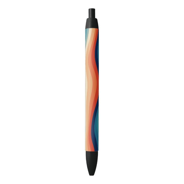 Colourful Retro Waves Vintage Black Ink Pen (Front Vertical)