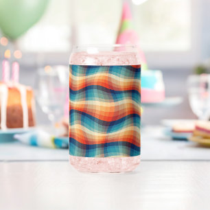 Colourful Retro Waves Vintage Can Glass