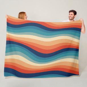 Colourful Retro Waves Vintage Fleece Blanket