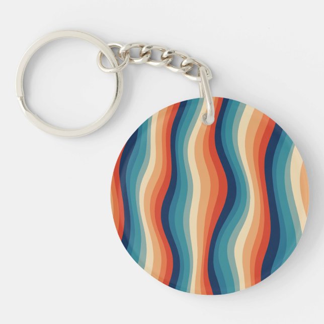Colourful Retro Waves Vintage Key Ring (Front)