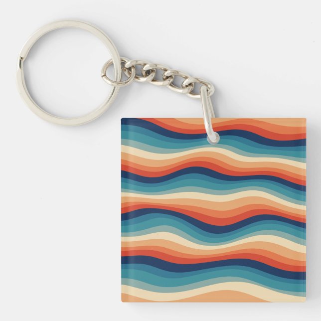 Colourful Retro Waves Vintage Key Ring (Front)