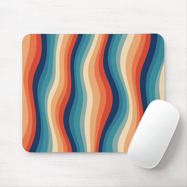 Colourful Retro Waves Vintage Mouse Mat (With Mouse)