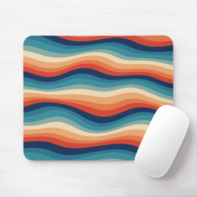 Colourful Retro Waves Vintage Mouse Mat (With Mouse)