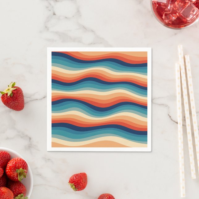 Colourful Retro Waves Vintage Napkin (Insitu)