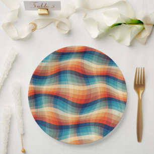 Colourful Retro Waves Vintage Paper Plate