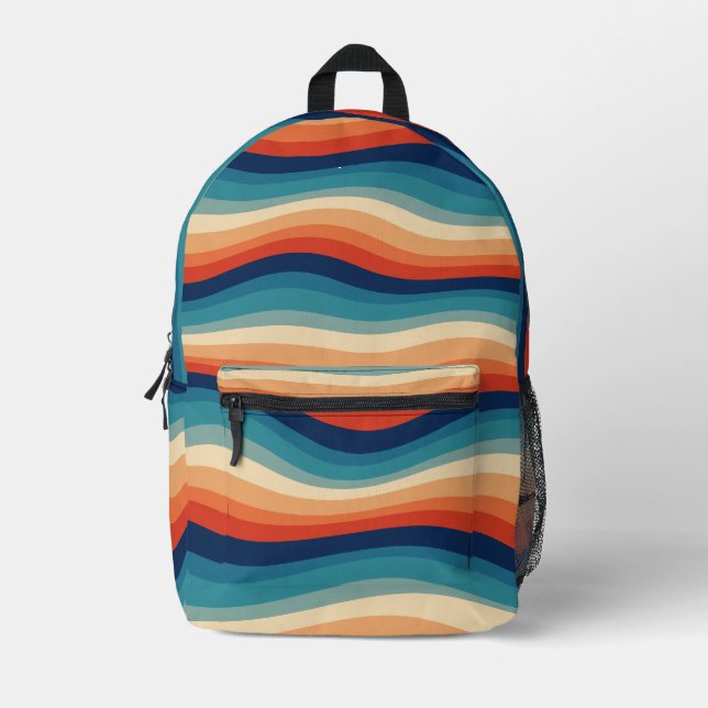Colourful Retro Waves Vintage Printed Backpack (Front)