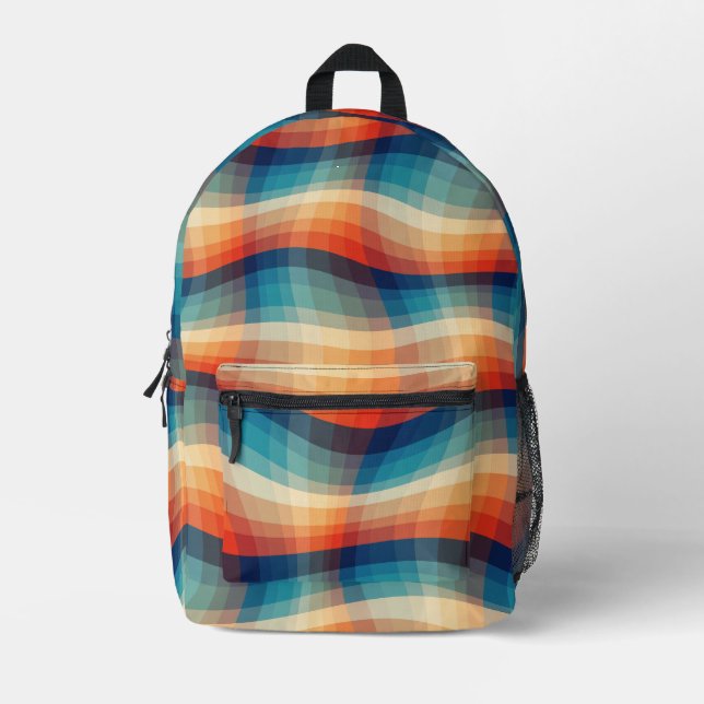 Colourful Retro Waves Vintage Printed Backpack (Front)