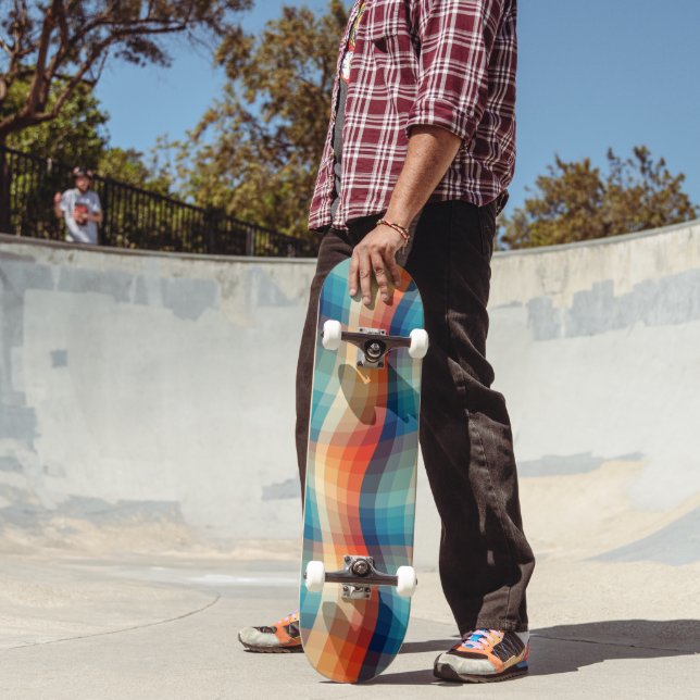 Colourful Retro Waves Vintage Skateboard (Outdoor 2)
