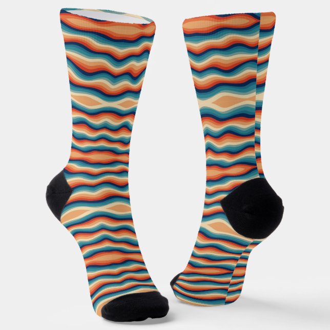 Colourful Retro Waves Vintage Socks (Angled)