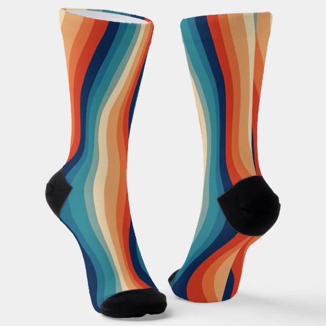 Colourful Retro Waves Vintage Socks (Angled)