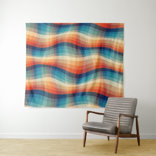 Colourful Retro Waves Vintage Tapestry