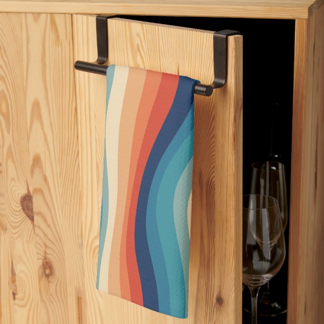 Colourful Retro Waves Vintage Tea Towel (Thirds Fold)