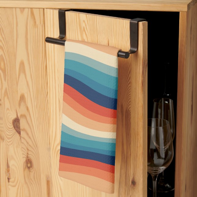 Colourful Retro Waves Vintage Tea Towel (Thirds Fold)