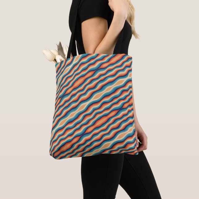 Colourful Retro Waves Vintage Tote Bag (Close Up)