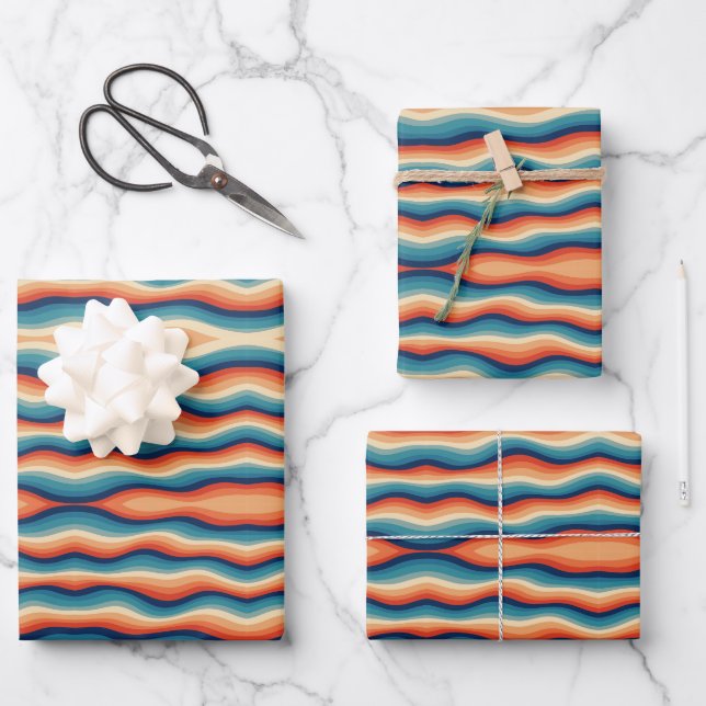 Colourful Retro Waves Vintage Wrapping Paper Sheet (Front)