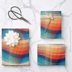 Colourful Retro Waves Vintage Wrapping Paper Sheet