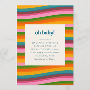 Colourful Retro Wavy Stripes Baby Shower Party Invitation