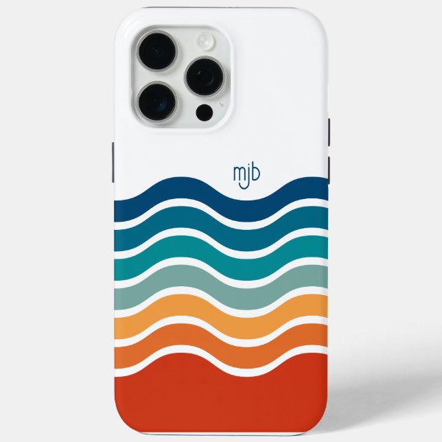 Colourful Retro Wavy Stripes Pattern with Monogram Case-Mate iPhone Case (Back)
