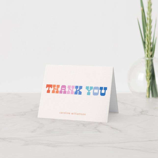 Colourful Retro Western Typography Personalised Thank You Card (Front)