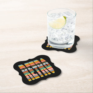 Colourful Retro Word Stripes  Paper Coaster