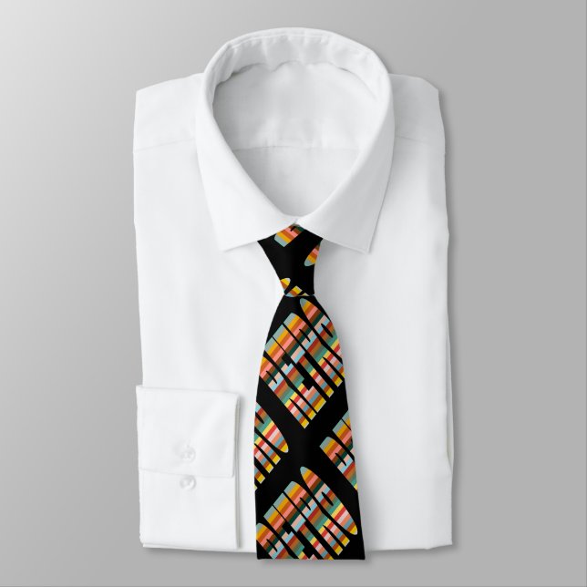 Colourful Retro Word Stripes  Tie (Tied)