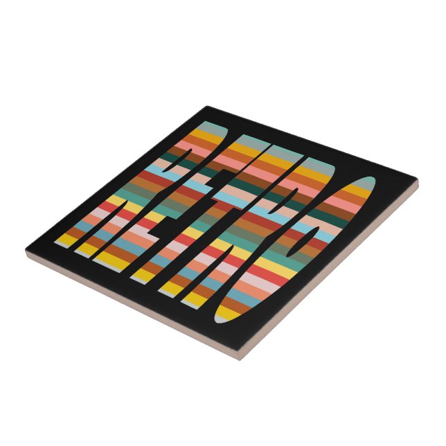 Colourful Retro Word Stripes  Tile (Side)