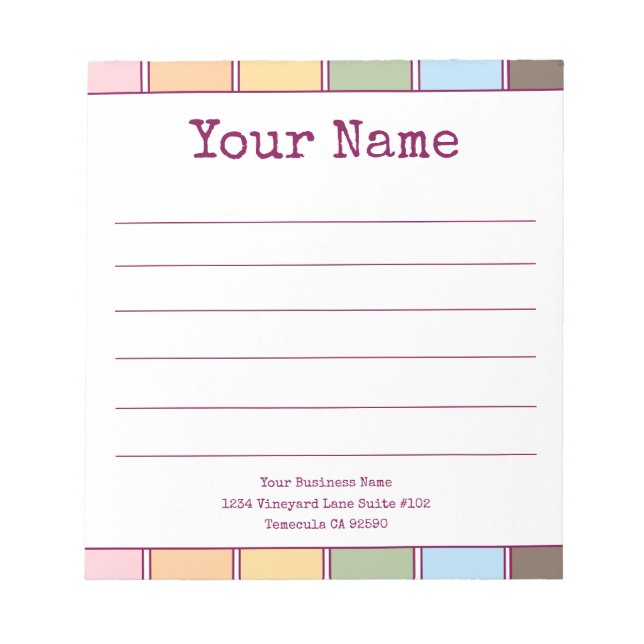 Colourful Retro Your Name Lined  Notepad (Front)