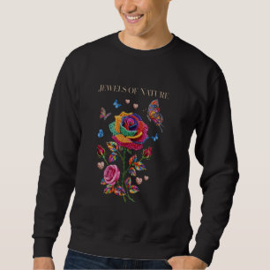 Colourful Rhinestone Embellished Rose and Butterfl Sweatshirt