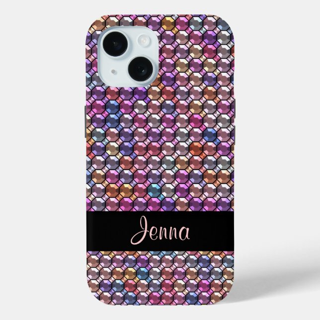 Colourful Rhinestone with custom name Case-Mate iPhone Case (Back)