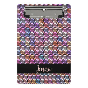 Colourful Rhinestone with custom name Mini Clipboard