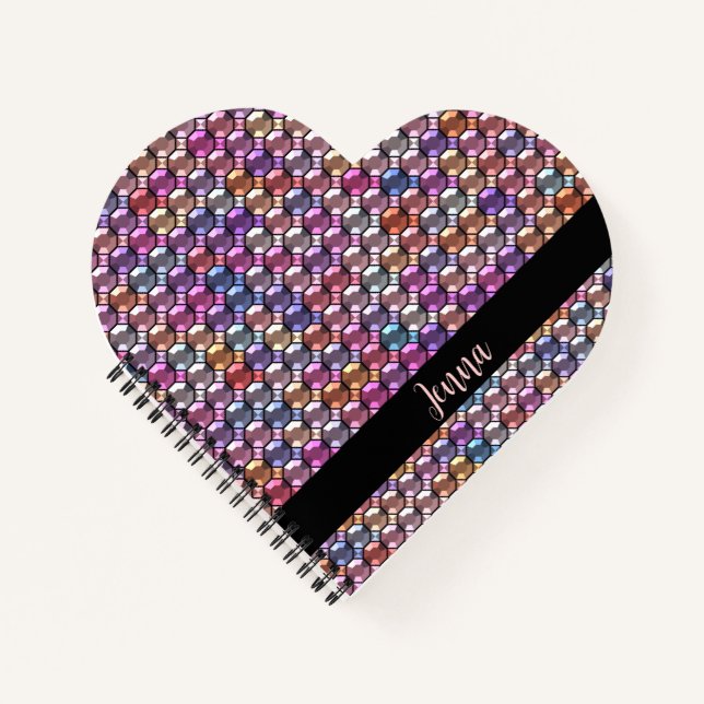Colourful Rhinestone with custom name Notebook (Front)