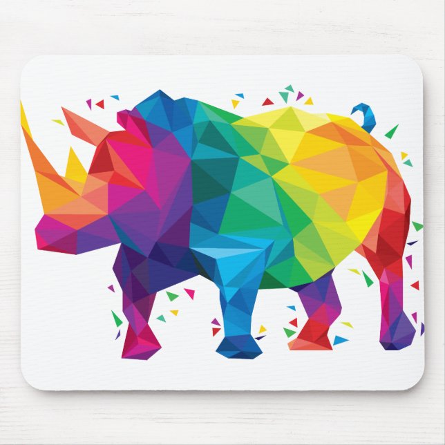 Colourful Rhino Illustration Mouse Mat (Front)