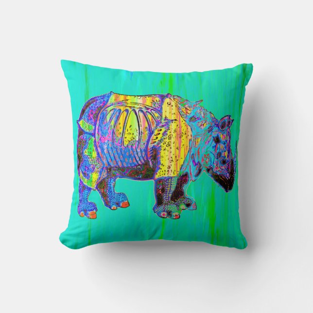 Colourful Rhino Pillow (Front)