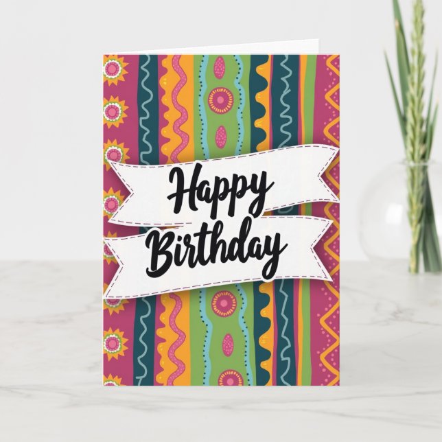 Colourful Ribbon Birthday Card (Front)