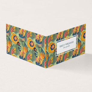 Colourful, rich earth tones, exotic flowers patter business card
