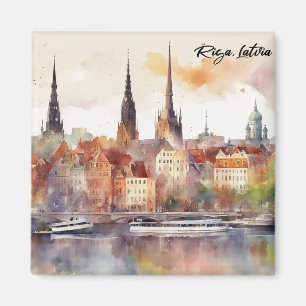 Colourful Riga Latvia Watercolor City View Magnet