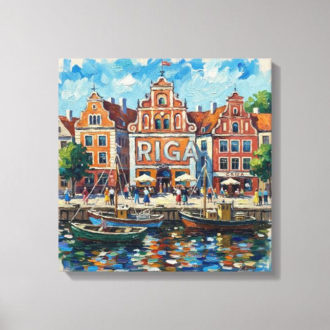 Colourful Riga Waterfront Cityscape Canvas Print (Front)
