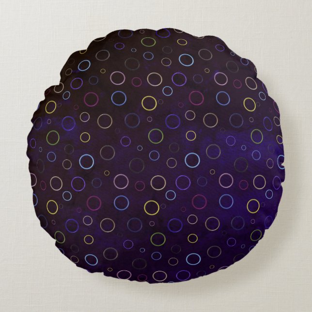 Colourful ring patternon Grey backdrop  Round Cushion (Front)