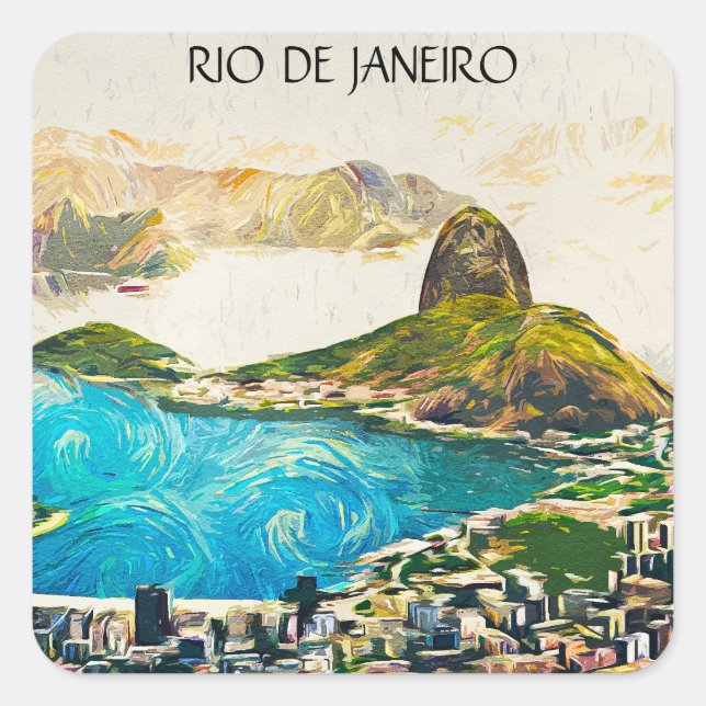 Colourful Rio de Janeiro Brazil City Painting Square Sticker (Front)