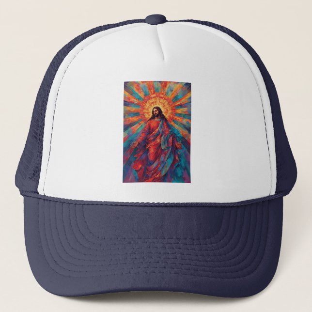 Colourful Risen Jesus Christian Trucker Hat (Front)