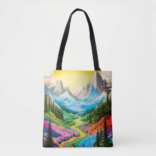 Colourful River Valley Illustration Tote Bag