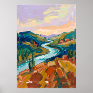 Colourful River Valley Landscape Poster