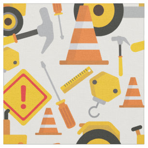 Colourful Road Construction Yellow Orange Child's Fabric