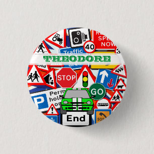 Colourful Road Signs, and Automobile Custom Name 3 Cm Round Badge
