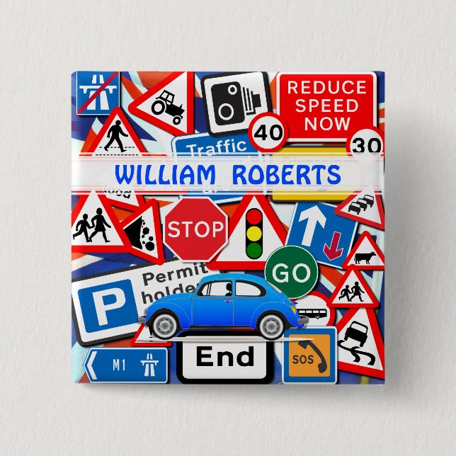 Colourful Road Signs, and Automobile Custom Name B 15 Cm Square Badge (Front)
