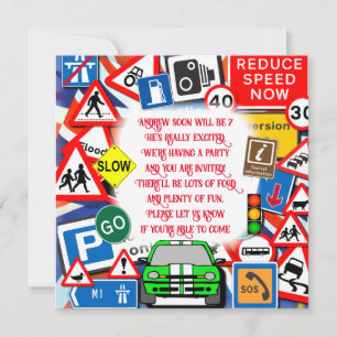 Colourful Road Signs, Birthday Party Invitation