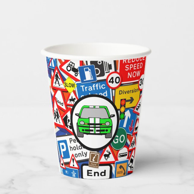 Colourful Road Signs, Birthday Party Paper Cups (Front)