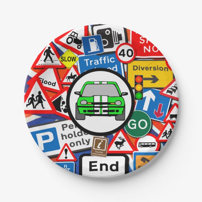 Colourful Road Signs, Birthday Party Paper Plate (Front)